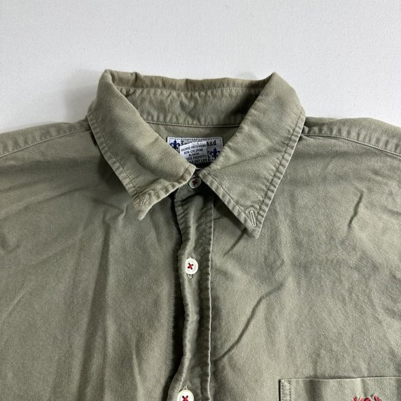 Lucky Brand Mens Army Green Button Down Shirt Size Large Short Sleeve Casual - Picture 5 of 9